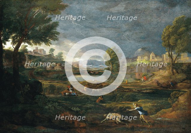 Landscape during a Thunderstorm with Pyramus and Thisbe. Artist: Poussin, Nicolas (1594-1665)