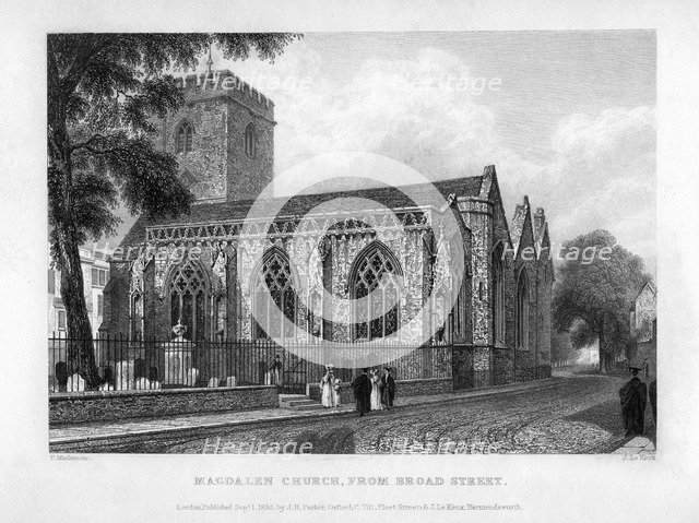Magdalen Church, from Broad Street, Oxford, 1833.Artist: John Le Keux
