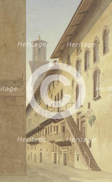 The Staircase of the Case dei Mazzanti in Verona, 1838. Creator: Friedrich Maximilian Hessemer.