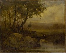 Untitled (landscape, riverbank, three cows). Creator: Edward Mitchell Bannister.