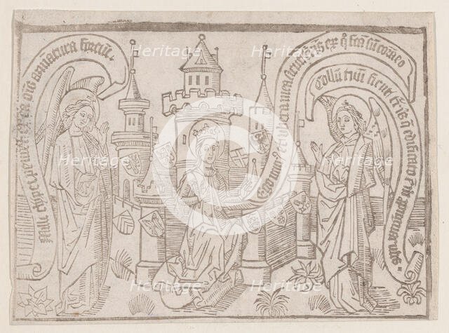 Thy Neck Is Like the Tower of David, illustration from a Canticum Canticorum bloc..., ca. 1460/1465. Creator: Anon.