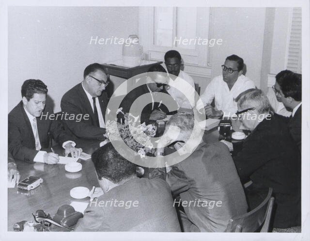 Press conference held by George Price, British Honduras elections, 1 March 1965. Creator: Unknown.