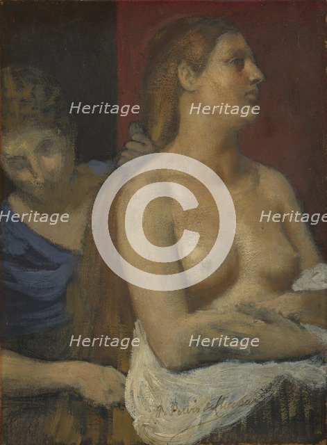 A Maid combing a Woman's Hair, ca. 1883. Artist: Puvis de Chavannes, Pierre Cécil (1824-1898)