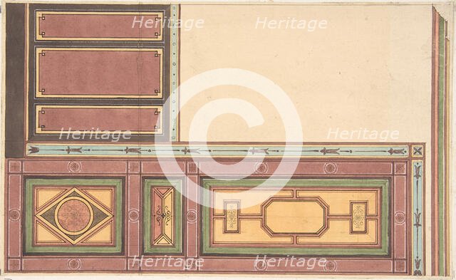 Pompeiian Design for Paneling, second half 19th century. Creators: Jules-Edmond-Charles Lachaise, Eugène-Pierre Gourdet.