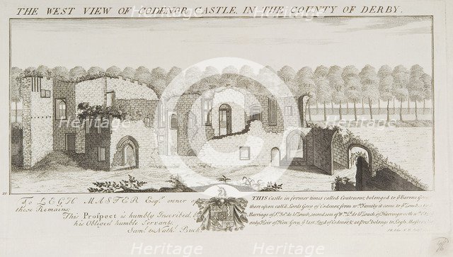 'The West View of Codenor Castle', Derbyshire, 1727. Artist: Nathaniel Buck
