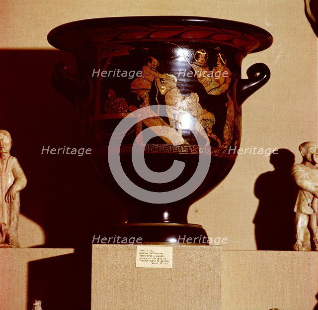 Comedy scene, Apollo cures Cheiron Krater, 380 BC