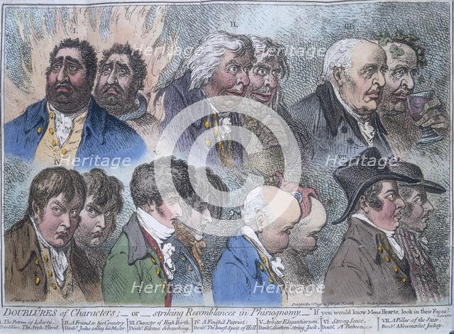 'Doublures of characters; or striking resemblances in phisiognomy', 1798. Creator: Unknown.