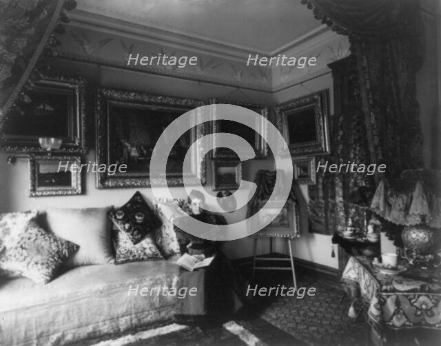 Brazilian Legation - Mendonca residence - Mme. Medonca seated in her boudoir, between 1890 and 1950. Creator: Frances Benjamin Johnston.