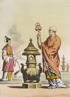 Chinese Taoist religious customs: A bonzo in ceremonial robes, c1820-30. Creator: Italian School (19th Century).
