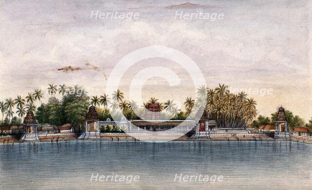 Combaconum: the holy tank at the Shiva temple in Combaconum, east end view, (between 1800 and 1899?) Creator: Unknown.