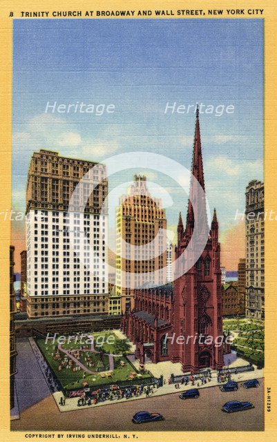 Trinity Church at Broadway and Wall Street, New York City, New York, USA, 1933. Artist: Unknown