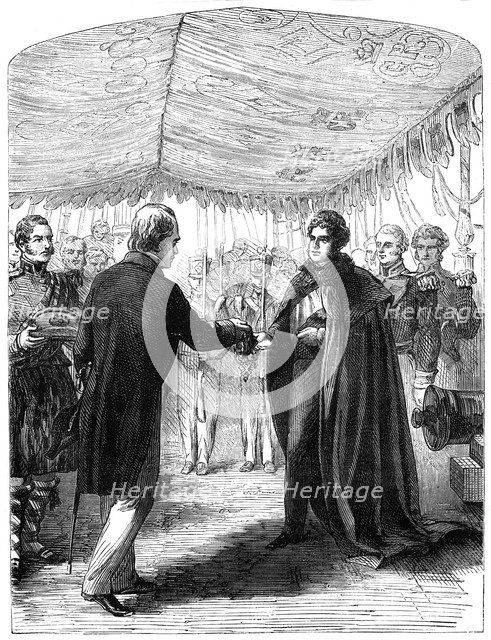 Sir Walter Scott presenting the Cross of St Andrew to King George IV, 1822. Artist: Unknown