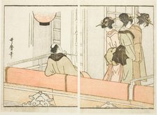 A Box at the Kabuki Theater, from the illustrated book "Guide to the Actors' Dressing Rooms..., 1799 Creator: Kitagawa Utamaro.