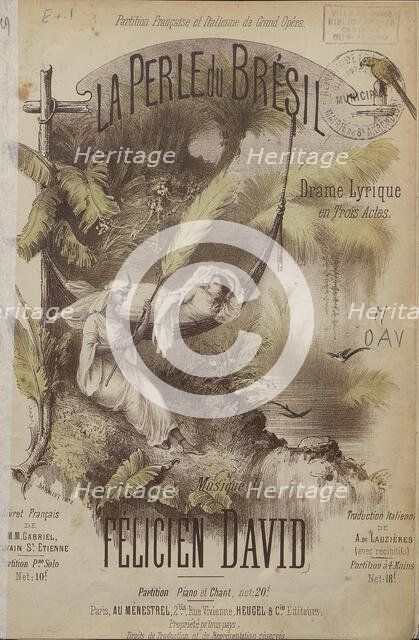Cover of the vocal score of opera La Perle du Brésil (The Pearl of Brazil) by Félicien David, c.1884 Creator: Anonymous.