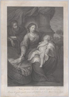 The Holy Family, with the Christ child asleep in the Virgin's lap, 1786. Creators: Raphael Morghen, Pietro Angeletti, Giovanni Folo.