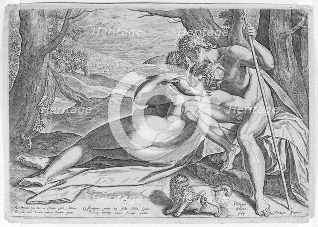 Venus and Adonis, from the series The Story of Adonis, ca. 1579., ca. 1579. Creator: Philip Galle.