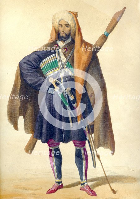 A Circassian (From: Scenes, paysages, meurs et costumes du Caucase), 1840. Artist: Gagarin, Grigori Grigorievich (1810-1893)