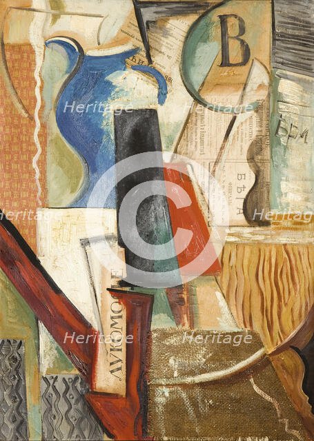Collage with Blue pot. Creator: Pestel, Vera Yefremovna (1887-1952).