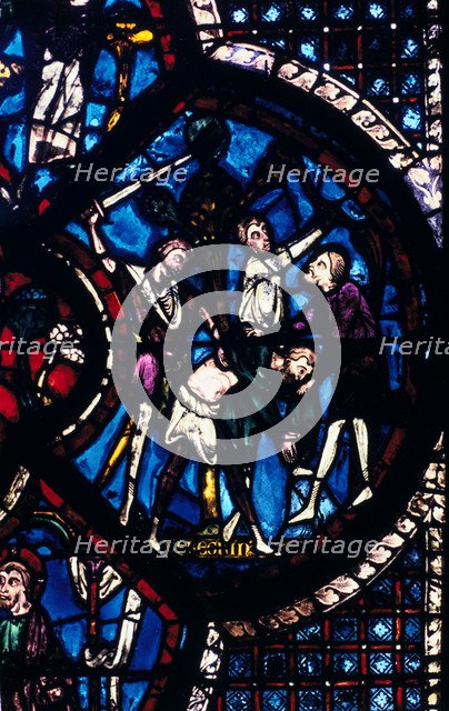 The pilgrim attacked by thieves, stained glass, Chartres Cathedral, France, 1205-1215. Artist: Unknown