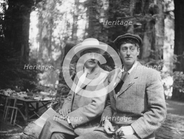Sterling, George, Mr., and an unidentified man, seated outdoors, between 1906 and 1914. Creator: Arnold Genthe.