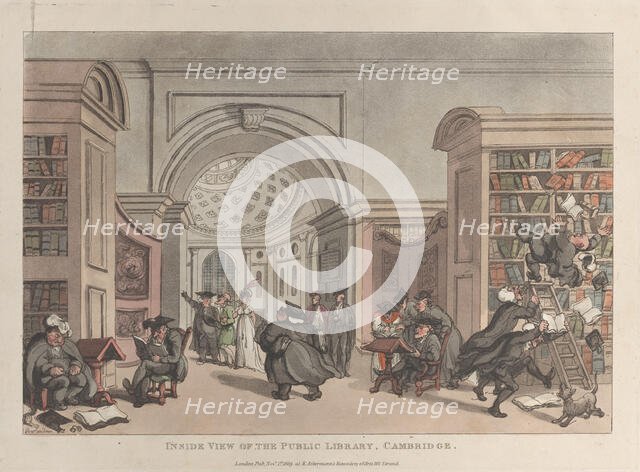 Inside View of the Public Library, Cambridge, November 9, 1809., November 9, 1809. Creator: Thomas Rowlandson.