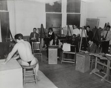 Art class with male subject at the Harlem Community Art Center, 1938. Creator: Basil.