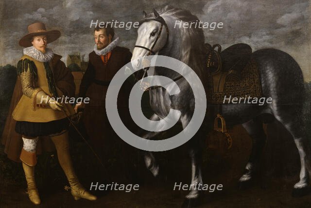 Prince Maurits with His Horse and Groom, 1624. Creator: Adriaen van Nieulandt.