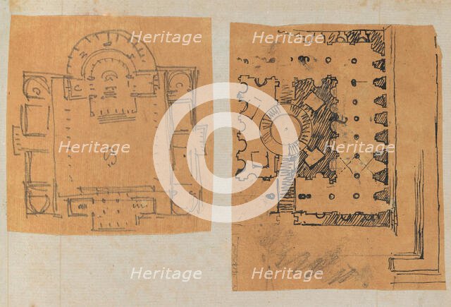 Page from a Scrapbook containing Drawings and Several Prints of Architecture, Int..., ca. 1800-1850. Creators: Workshop of Charles Percier, Workshop of Pierre François Léonard Fontaine.