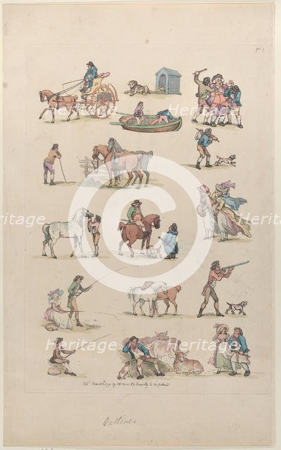 Plate 1, Outlines of Figures, Landscapes and Cattle...for the Use of Learners, Ma..., March 8, 1790. Creator: Thomas Rowlandson.