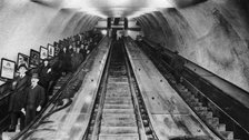 Tottenham Court Road tube station escalators, London, 1926-1927. Artist: Unknown