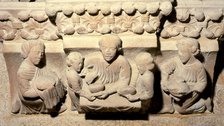 Wedding Feast of Alphonse IX of León', detail of the corbels of the Synod Hall of the Gelmírez Pa…