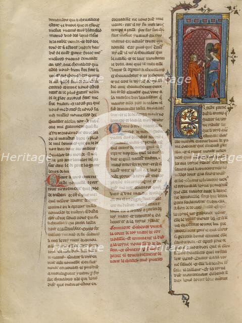 Gaheriet Speaking to Queen Iseult about Tristan, about 1320-1340. Creator: Unknown.