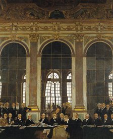 The Signing of Peace in the Hall of Mirrors, Versailles, 28 June 1919, 1919. Creator: Orpen, Sir William (1878-1931).