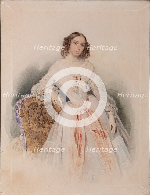 Portrait of Praskovia Nikolaevna Ryumina (1821-1897), 1847. Artist: Sokolov, Pyotr Fyodorovich (1791-1848)