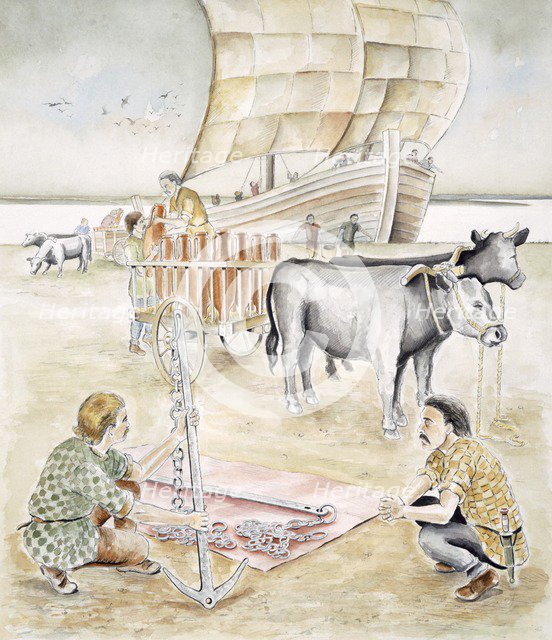 Trading at Hengistbury Head, Dorset, 1st century BC (c1990-c2010). Artist: Chris Evans.