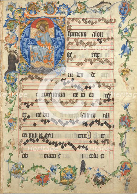 Bifolium with Christ in Majesty in an Initial A, from an Antiphonary, ca. 1405. Creator: Unknown.