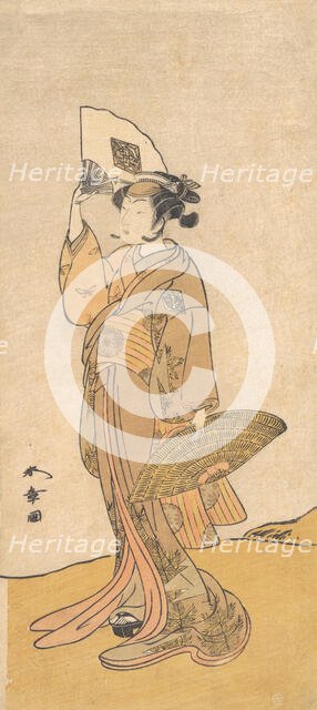 Nakamura Matsue II as a Woman Standing on a Hill, 1773. Creator: Shunsho.