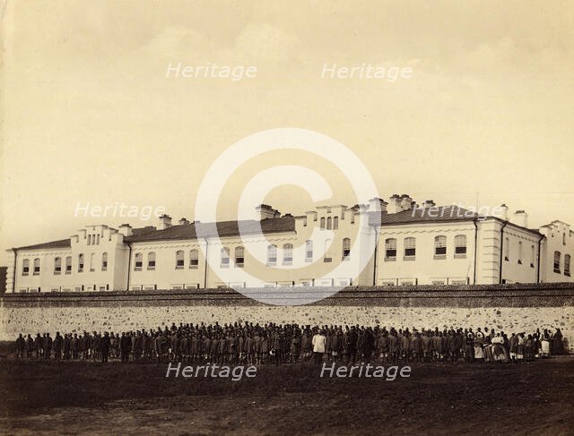 Internees Praying outside the Gornyi Zerentui Prison, 1891. Creator: Aleksei Kuznetsov.