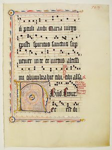 Manuscript Leaf with Initial H, from an Antiphonary, German, second quarter 15th century. Creator: Unknown.