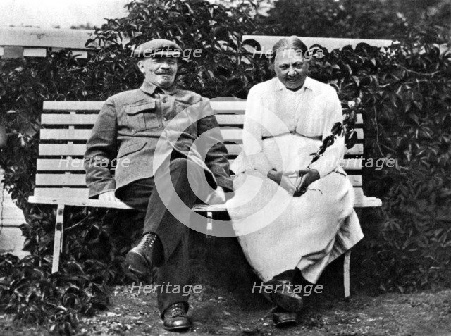 Russian Bolshevik leader Vladimir Lenin and Nadezhda Krupskaya, Gorki, USSR, 1922. Artist: Unknown