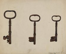 Keys to John Marshall House, c. 1937. Creator: Edna C. Rex.