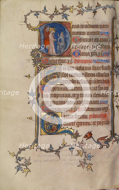 Initial D: Christ before Annas; Bute Psalter, text and illumination about 1330. Creator: Atelier of the Passion Master.