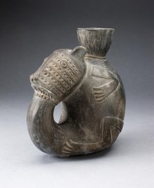Jug in the Form of a Curled Animal, with Tail in Mouth, Possibly a Feline, A.D. 1000/1400. Creator: Unknown.