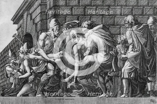 Wounded Paris Carried off the Field of Battle, between circa 1510 and circa 1588. Creators: Master FG, Francesco Primaticcio.