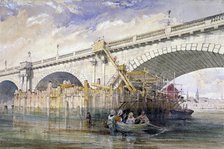 Coffer dam erected for repairing the pier of Blackfriars Bridge, London, c1870. Artist: Clarkson Stanfield