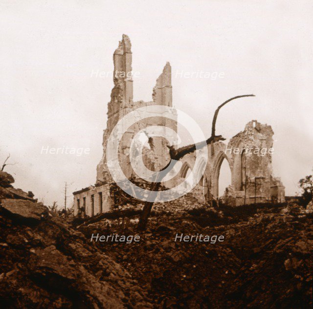 Ruined church, Ablain-Saint-Nazaire, Northern France, c1914-c1918. Artist: Unknown.