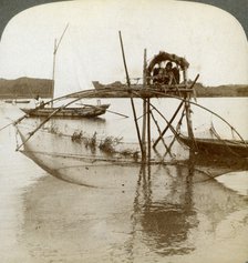 'Toiler of the sea', with his curious fishing net, bay of Matsushima, Japan, 1904. Artist: Underwood & Underwood