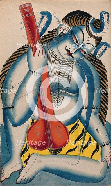 An intoxicated Shiva holding a sitar or tambura in the form of a lingam. Creator: Unknown.