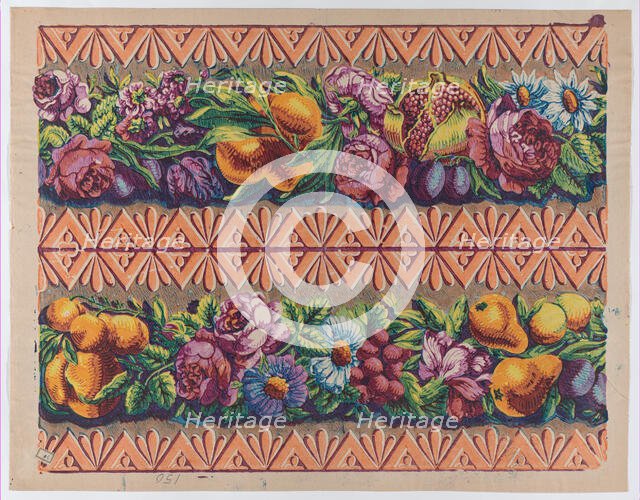 Sheet with a border with two garlands of fruit, leaves, and flowers..., late 18th-mid-19th century. Creator: Anon.
