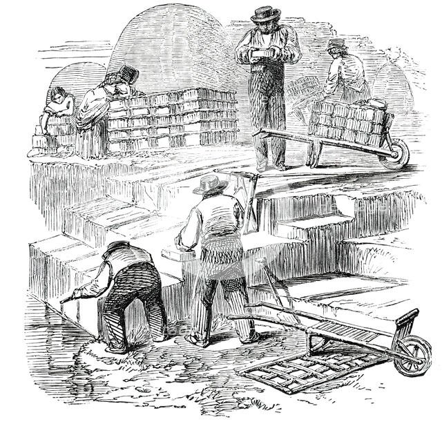 Cutting Turf, and Preparing it for the Rick, 1850. Creator: Smyth.